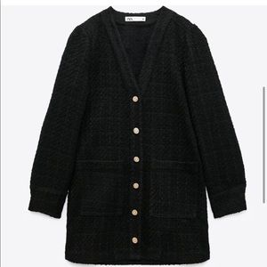 Tweed black mini dress with gold buttons